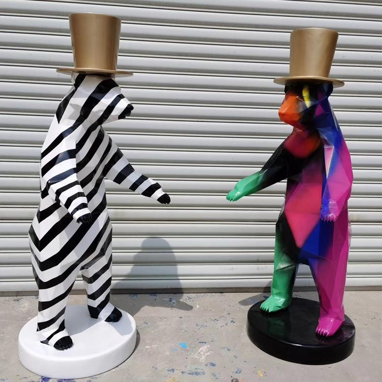 商业美陈几何切面抽象熊玻璃钢雕塑熊户外商场广场装饰