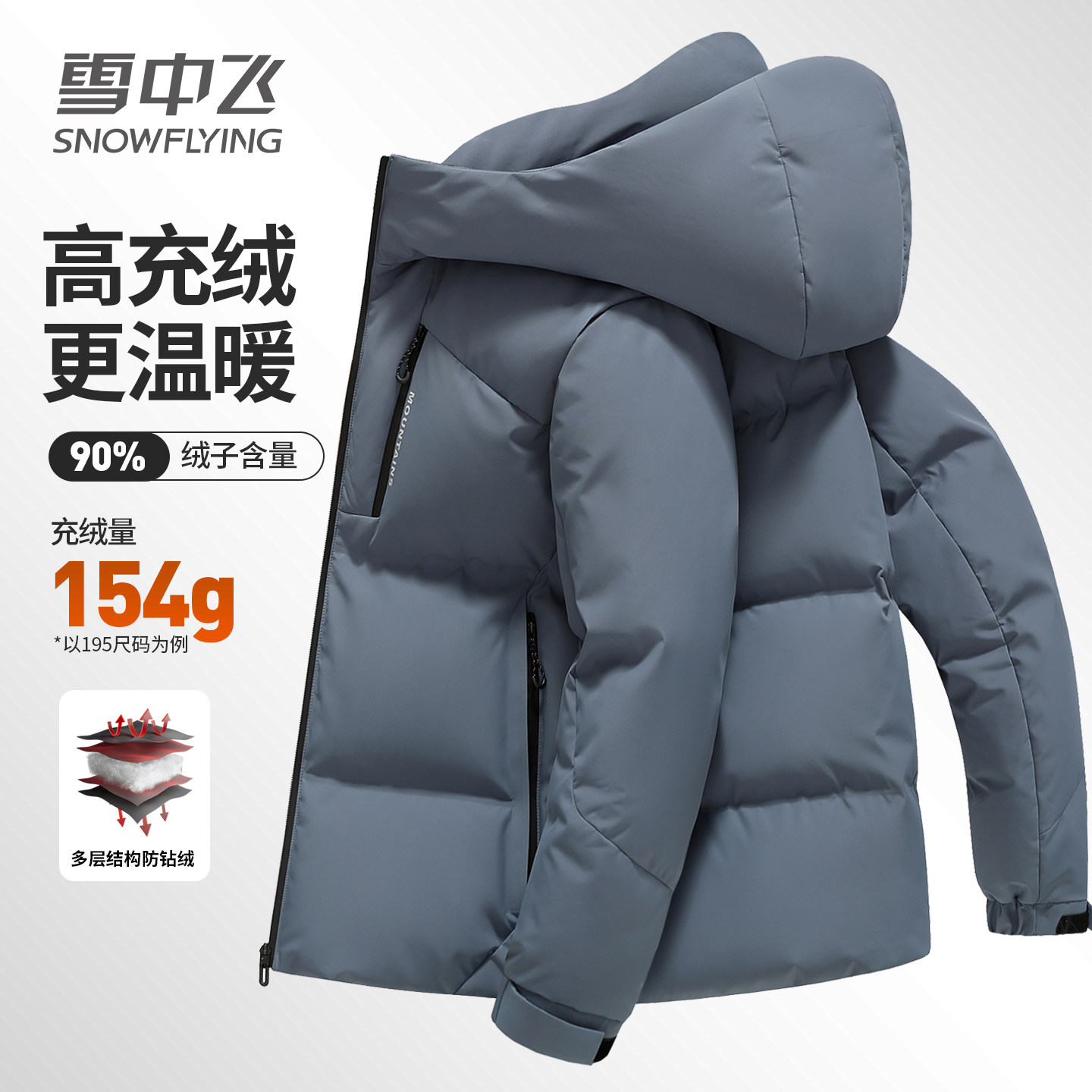 雪中飞羽绒服男士短款加厚冬季户外工装保暖连帽高端廓形冬装外套