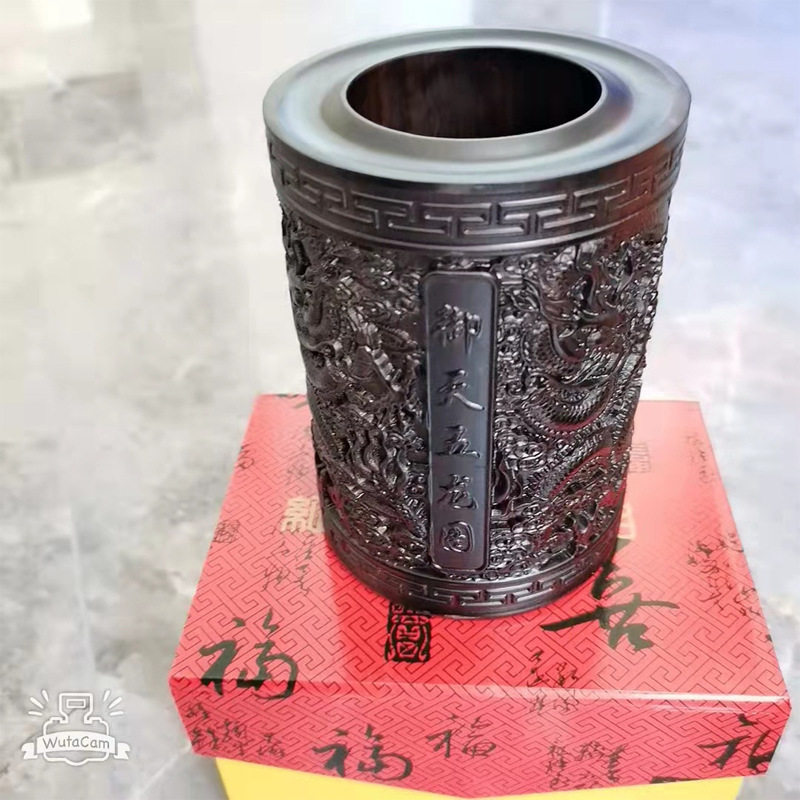 厂家销售黑檀木雕刻笔筒 文房四宝办公桌摆件 黑檀木木雕工艺品