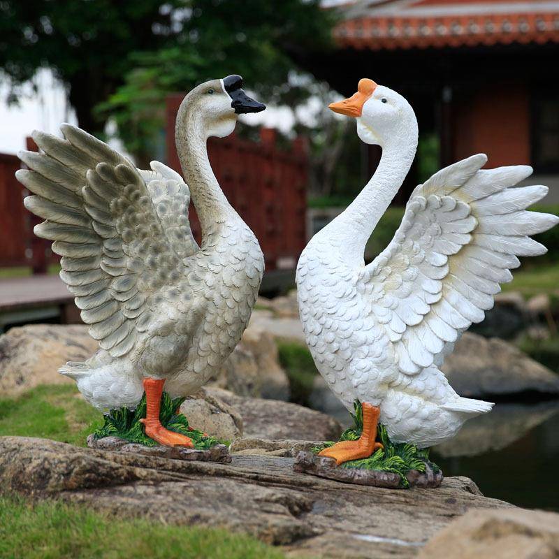 仿真大白鹅摆件工艺园林景3观户农场院外草坪子装饰树脂动物花品