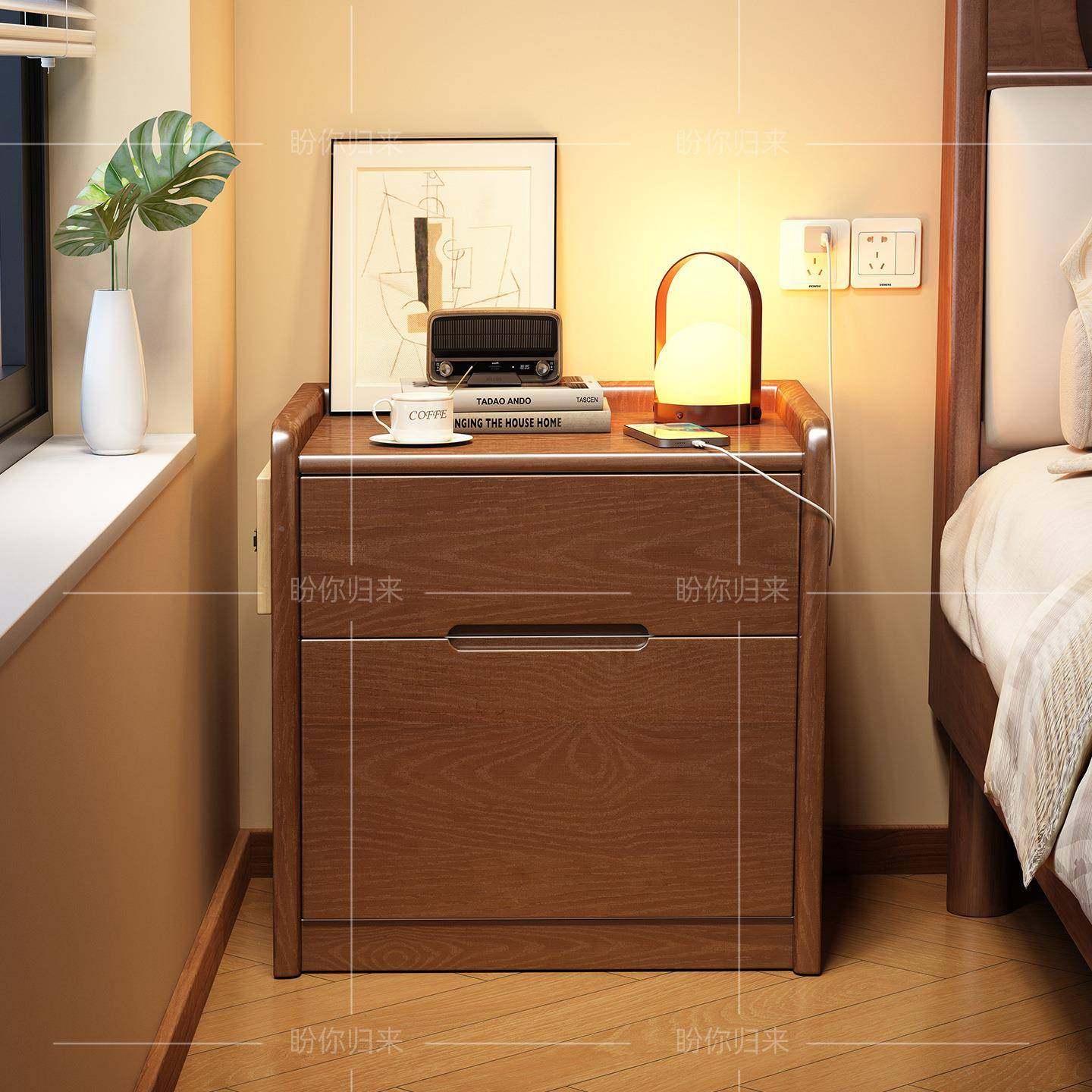 实木头柜带险箱体现代简JWJ约家一用床卧室床边收纳柜多功保能保,鲜花速递/花卉仿真/绿植园艺,其它园艺用品,淘宝优惠券,粉丝福利购,淘宝优惠卷