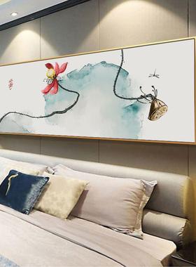 新式中代简约壁画怀旧古韵水荷花52693挂画现花开富贵卧室床头墨