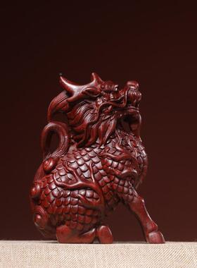 檀麟绿檀新款瑞兽手把件麒摆件紫雕汽ZOP木车中控饰品