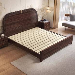 新中乌金木全简实木床现代约1.8M轻奢主卧双人储气压式箱框LJ-HFY