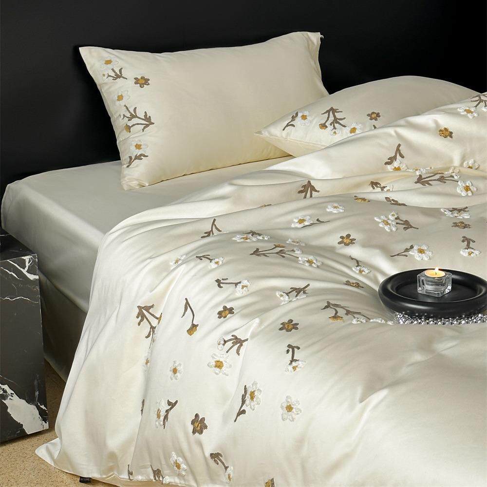 轻小清新10VVQ0长支贡缎绒件棉四套奢田园风小花毛巾绣纯棉被套床