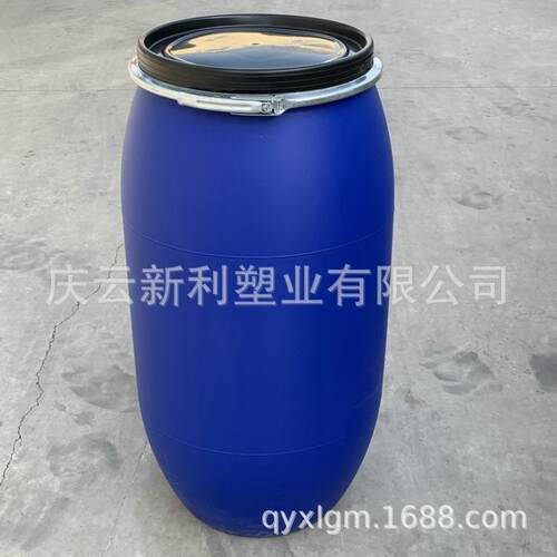 开口160升塑料桶蓝色160L塑料桶抱箍桶法兰桶大口桶铁箍桶直销