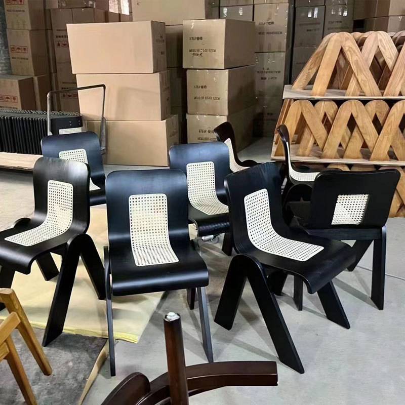中古C椅创意藤编实木椅子法式轻奢家用卧室靠背餐椅复古简约椅子