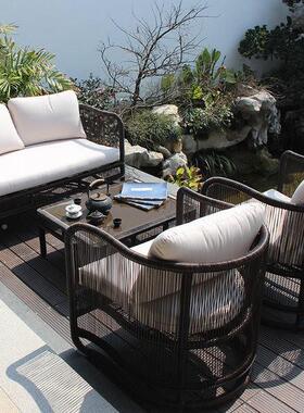 户外藤编沙合发阳台藤沙店发庭OZP院酒室内椅藤组防水防晒休闲桌