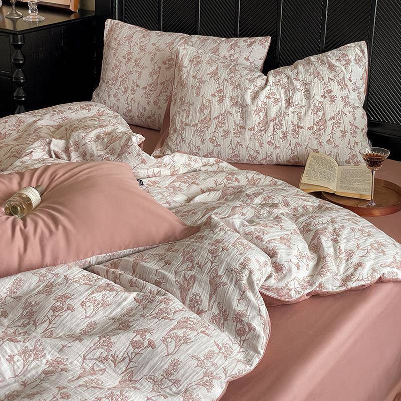 玫瑰的故三事60全棉SJNM色织～提花磨毛四件套加厚纯棉床单床笠件