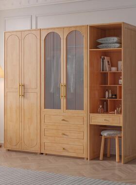极简实木XJV大衣柜合组原木简卧约现代室家用柜对开门衣子橱落地
