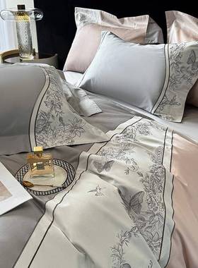2025新款轻奢花984100S绒长棉单四床件套全棉纯棉绣被套枕头床上