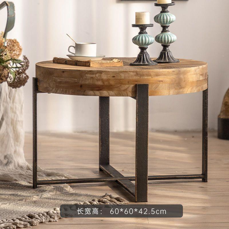 实小圆茶桌木轻边奢边几沙发角几美式民宿圆形洽谈桌简约做IDS旧