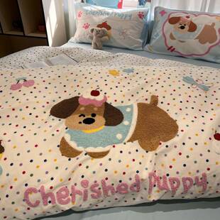 卡通腊肠狗毛巾绣床上四件套纯棉全棉2026新款儿童被套床单三件套