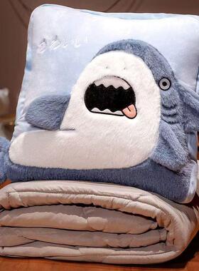 抱枕被子两用办OWP加厚公折叠午车睡枕头毯室子二合一沙发汽车靠