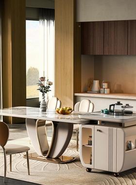 岩板岛台餐桌一体现代餐简约家用厨房奢TVF可移动轻高档岛台椅组