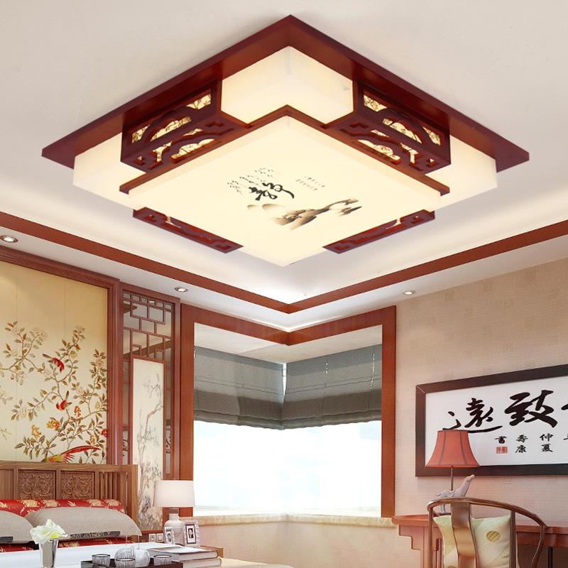 新中式约e26d吸顶灯长方l形客厅灯实灯木卧室灯古餐厅中国简风具
