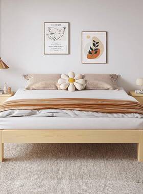 实木床全2实木无床头UIK1.双5米床出租房用1.经济型单人榻榻米床