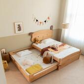 美橡原木木儿童床卡通简约推拉拖床樱桃木实木多能北双CH 24320层