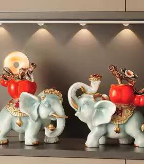 大象一对摆酒件ENQ创意家客厅事玄关事如意柜电视柜装饰居品轻奢