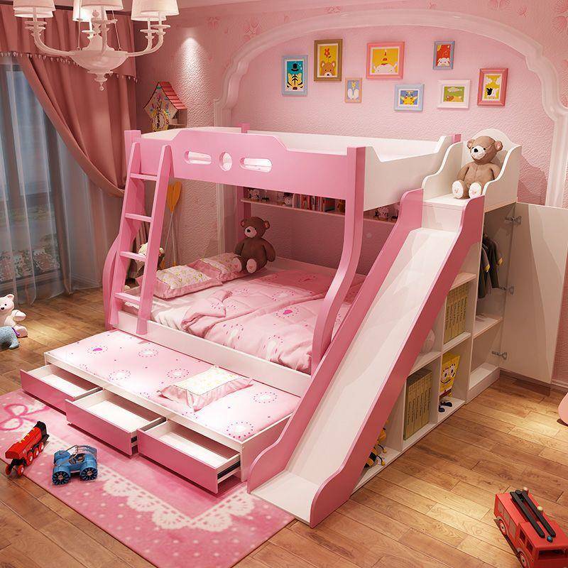 205双层床高低子床SQT母床下铺木床2二层床配滑梯儿童上下床上带