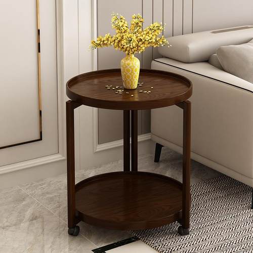 1I美式木小边几实形可移动小茶几带轮沙发圆几客圆厅边089桌家用
