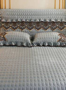 款素OVZ色夹棉套水晶绒加绒加卧厚绗缝床头罩新室家用防尘床头全