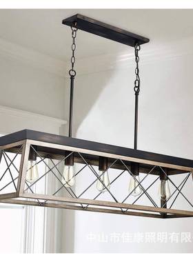 美吧乡舍村农复古工34586业风loft铁艺式客厅吊灯餐厅台方形灯具
