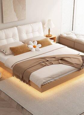 实木浮原PPE木卧室红家用床主卧双人大床出租房小户型轻奢单网悬