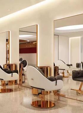 美发镜台网发廊专红店用镜子LED带灯染AZM潮款理发镜子挂起简约烫