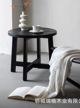 宅寂风实木碳化厅发沙边客厅ARW老榆客木茶几圆几卧几室床头小圆