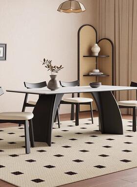 式复古实木长餐桌椅组合AUI现代简约小户型古风岩板方法形饭桌中