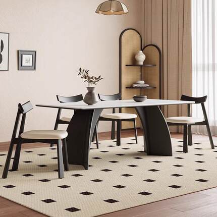 式复古实木长餐桌椅组合AUI现代简约小户型古风岩板方法形饭桌中