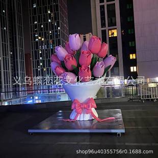 陈户外美巨型玻璃钢玫瑰花商JBY束节日活动装饰网打卡红场互动道