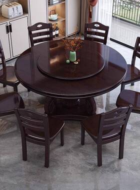 中式盘实木餐桌家用户型带转酒桌店15圆桌饭店圆LSX小餐吃饭桌