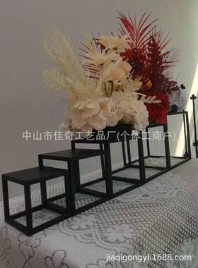 婚宾庆道具黑色几何方框路引铁艺立体NGF摆件婚装饰布礼迎区置新