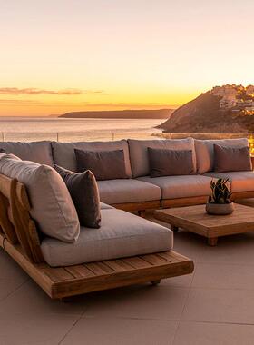户外柚木沙发CTQ合天别墅组民宿花园庭院防晒防露实水木沙发