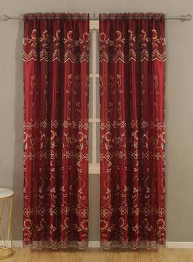 热款双层红色绣花布艺窗帘高级品质感耐磨防刮柔软窗帘