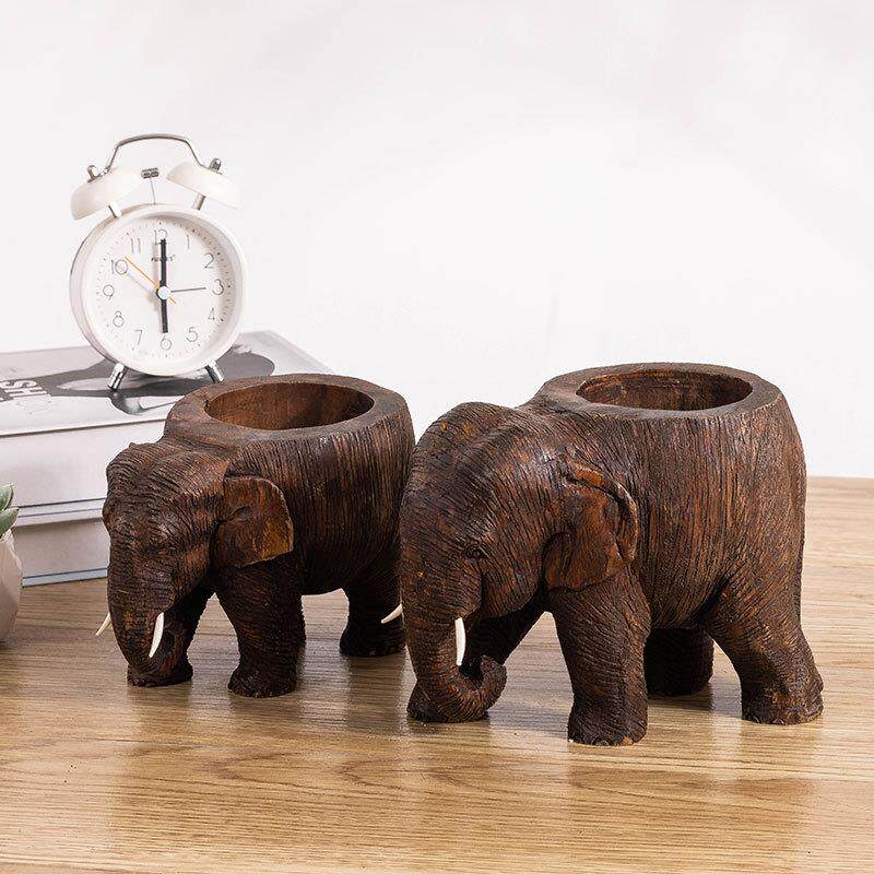 东南亚实木雕刻小大象烟灰缸家用客厅创意个性防风动物办公室摆件