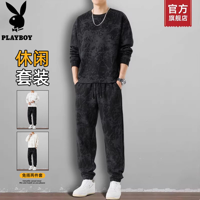 花花公子运动休闲卫衣套装男2026新款秋冬季一整套搭配两件套K