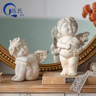 美式 饰品拍照婚庆道具 复古天使摆件树脂石膏雕像雕塑小天使桌面装