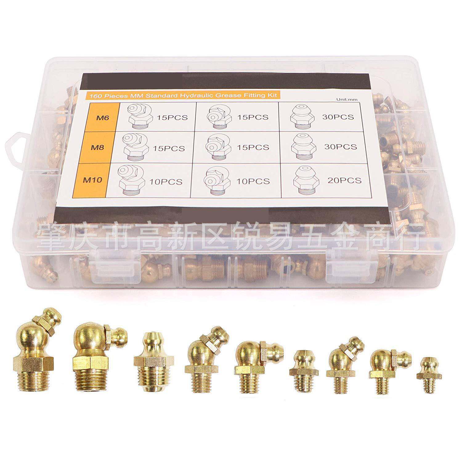 160pcs盒装M6M8M10铜油嘴grease铜黄油嘴车用接头配件