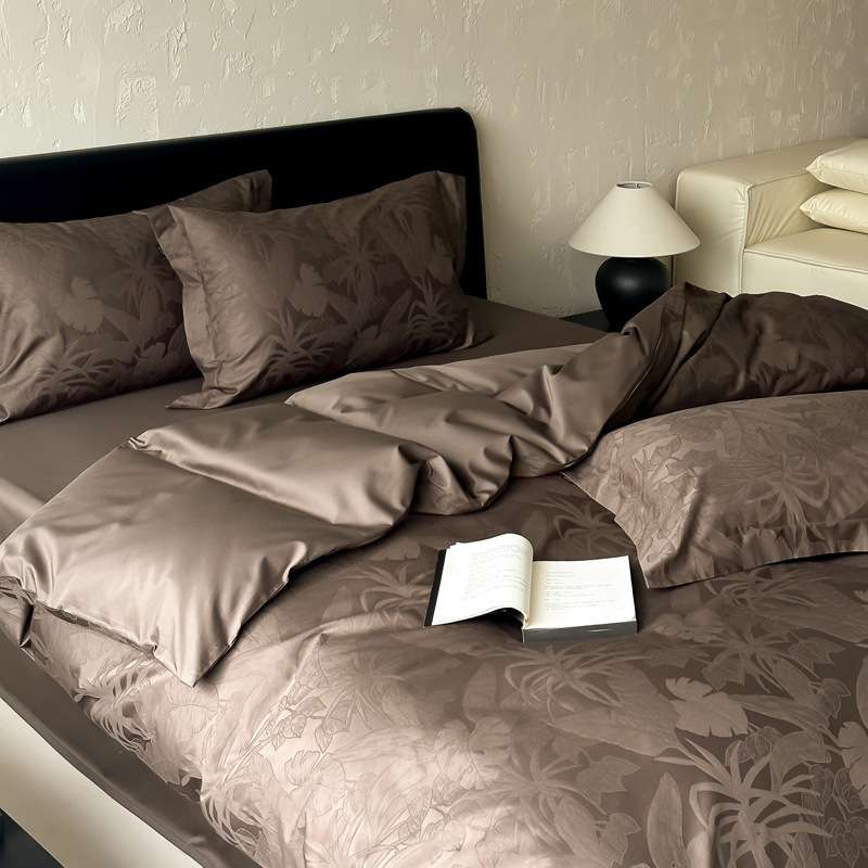 轻奢高级感提花100S贡缎长绒棉床上四件套全棉纯棉床单被套床笠款
