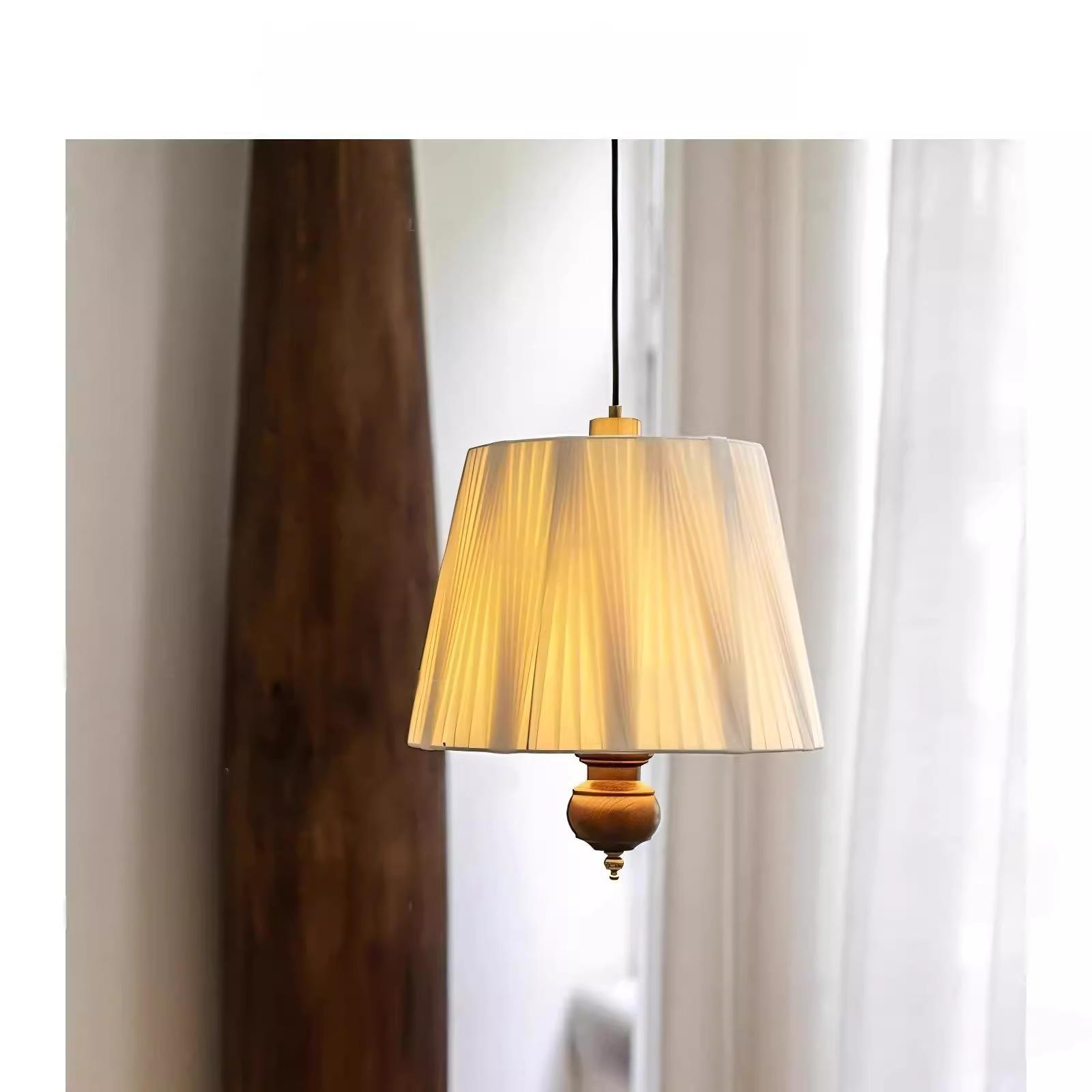 法式复古布艺百褶餐厅吊灯中古风创意温馨书房实木卧室高级感吊灯