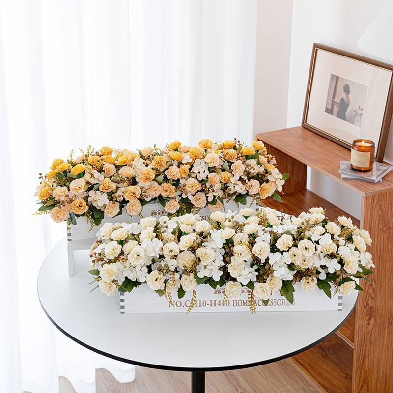 50cm实木栅栏花束插花排花仿真花仿真盆栽玫瑰花装饰花假花摆件