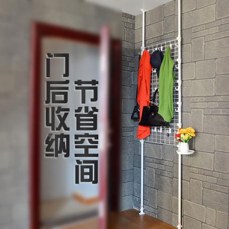 顶天地置收衣架免打式孔门厅挂衣架多层玄关立置物架JS-0051门后