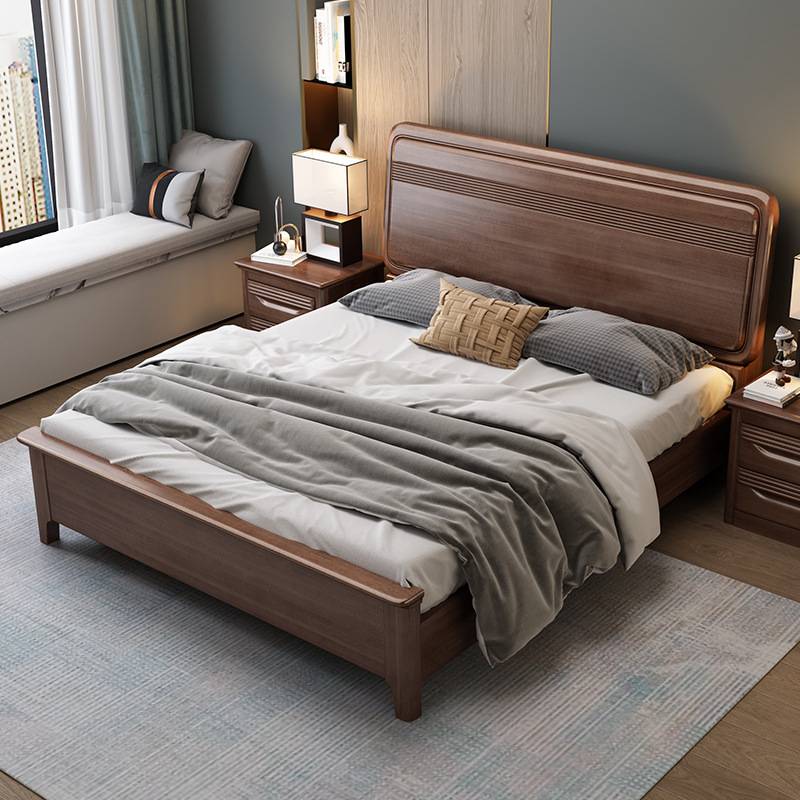 胡桃木实木床热销榜现代简约整块床板双人床主卧2025年新款储物床