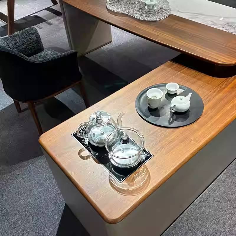 深圳办公家具厂茶桌书桌一体老板桌茶桌两用自动上水办公桌带茶台