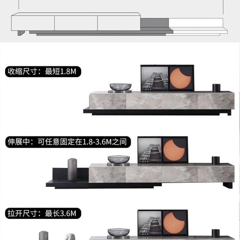 圆形岩板茶几可伸缩电视柜现代简约家用客厅拉伸电视柜落地储物柜
