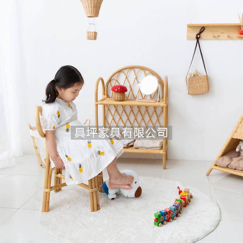 可爱藤椅子编蝴蝶结儿桌椅小子餐椅童全藤编70823孩织藤木民宿凳