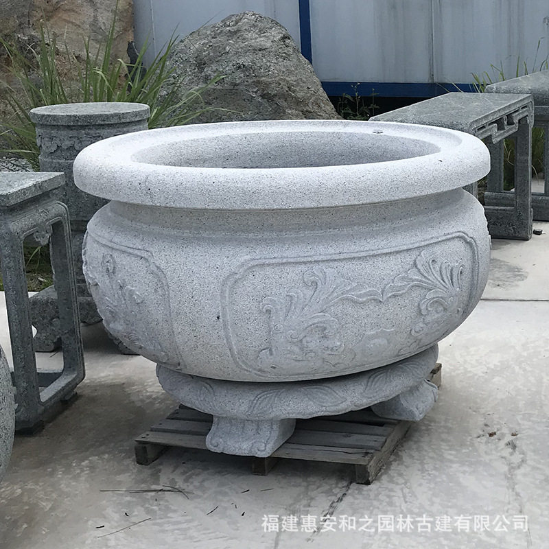 花岗岩石雕花钵景观石可设计